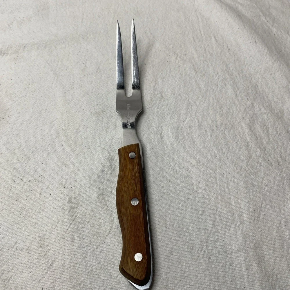 Vintage Maxam Stainless Steel 2 Prong Meat Serving Fork Wood Handle Japan 11